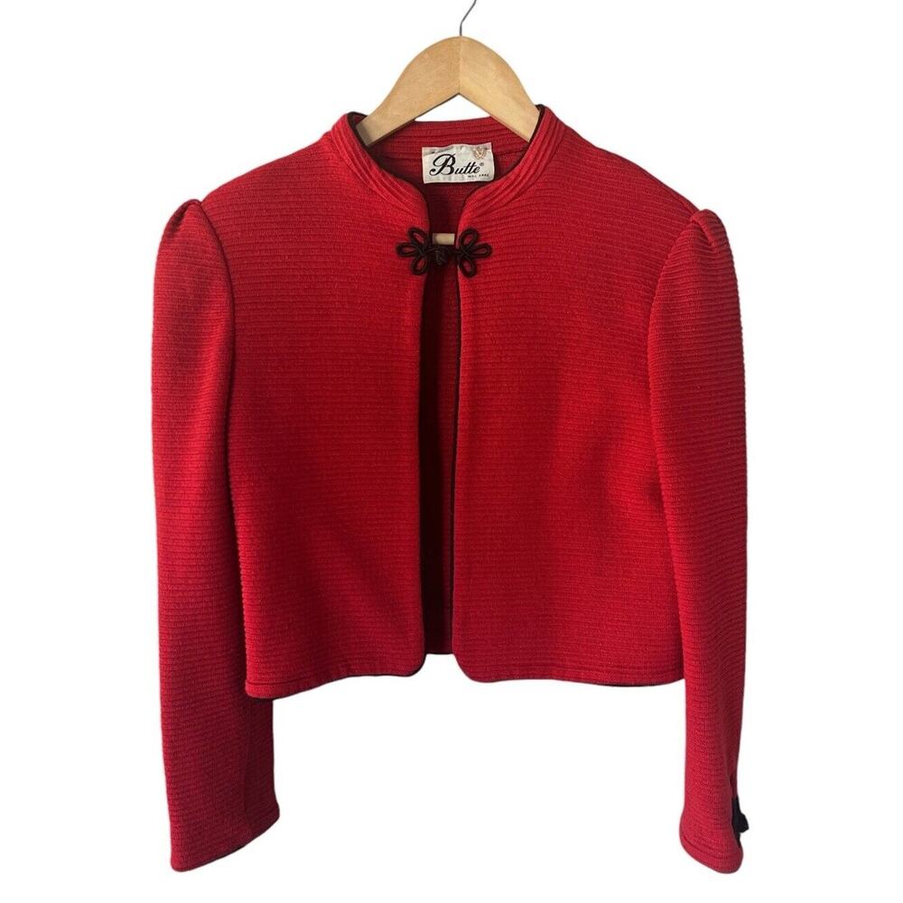 VTG Butte Red Ribbed Oriental Detail Bolero Jacket S/M